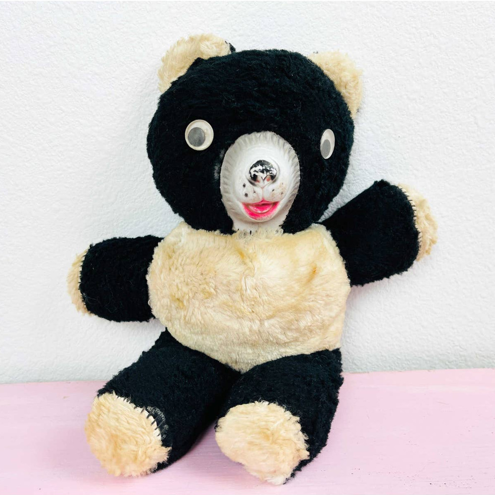 Vintage Rubber Face Panda Bear Plush Wind Up Musical Stuffed Teddy Google Eyes